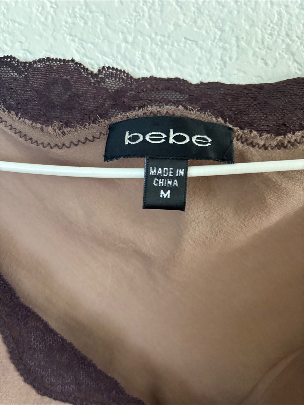 bebe Brown Sheer Lace-Trim Short Sleeve Top - Picture 2 of 2